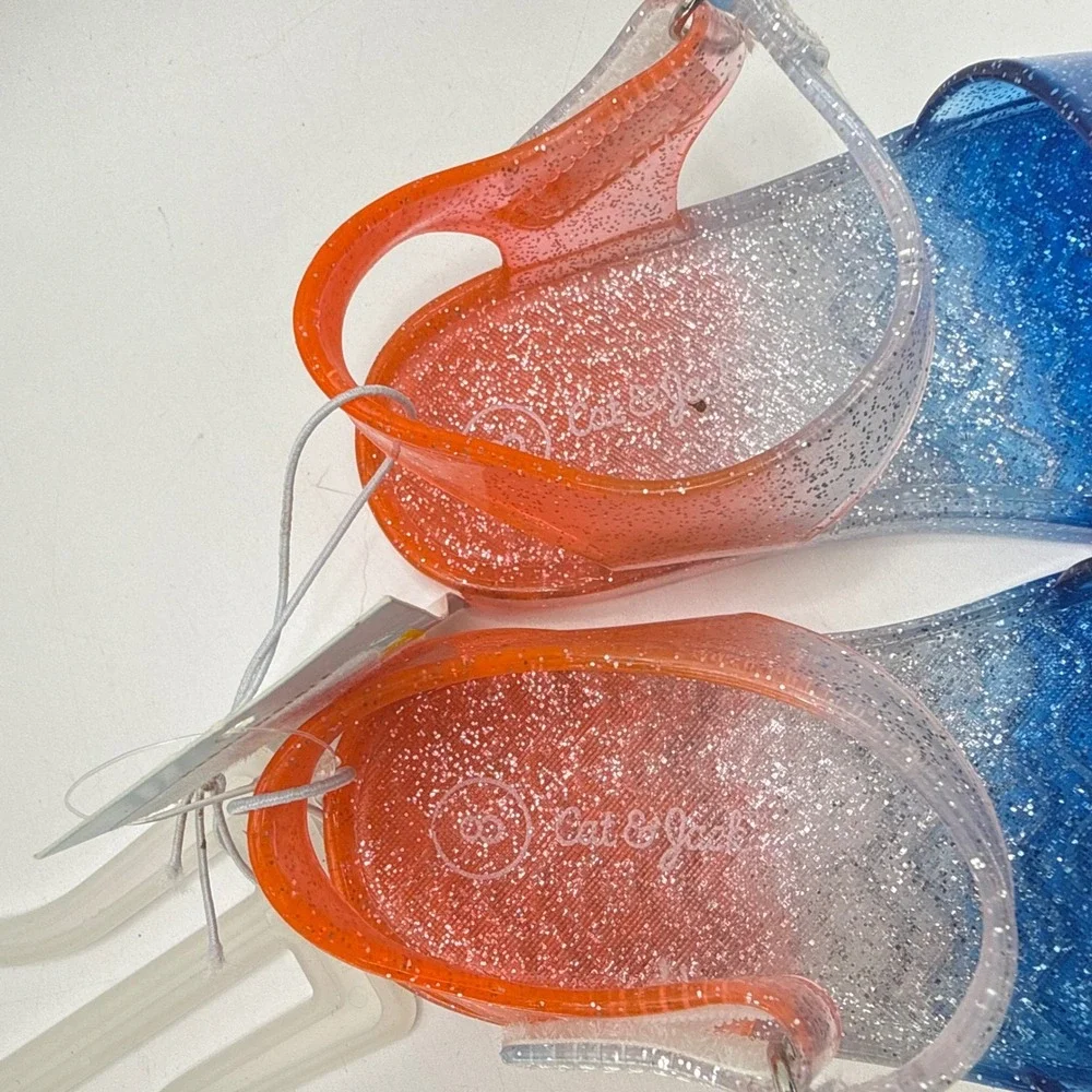 NWT Cat &‎ Jack Tessa Toddler Girls Glitter Jelly Sandals Orange Blue Size 8